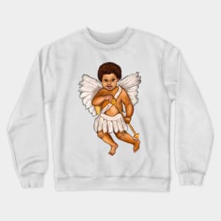 The Best Valentine’s Day Gift ideas 2022, Cupid.... caramel afro baby angel holding an arrow - curly Afro Hair and gold arrow Crewneck Sweatshirt